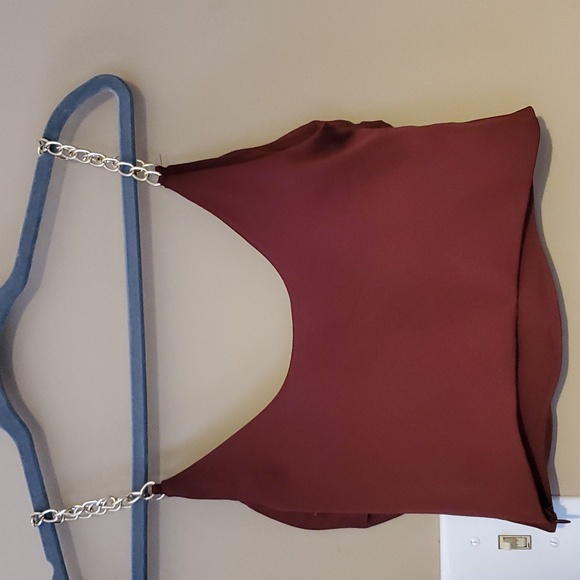 Zara Burgundy Chain Strap Top Size XS - Picture 3 of 7